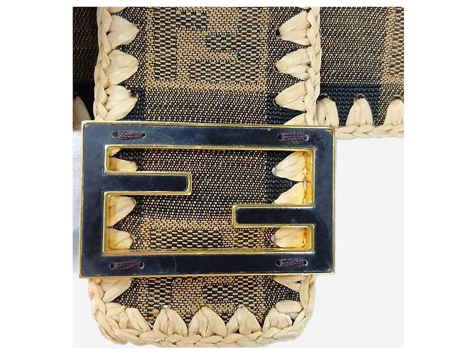 Fendi Borsa Baguette marrone in tela e rafia - vista 6