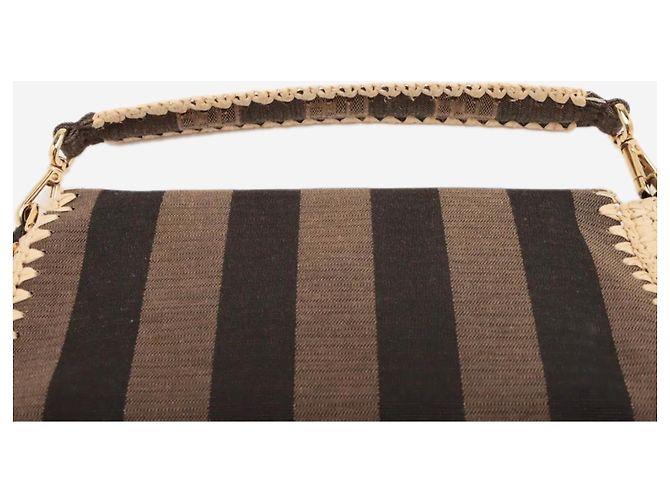 Fendi Borsa Baguette marrone in tela e rafia - vista 8