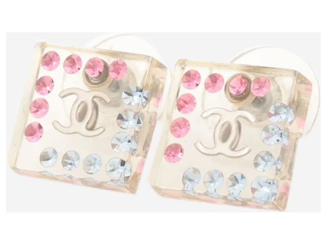 Chanel Orecchini quadrati in lucite trasparente e strass - vista 2