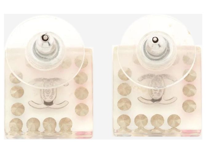 Chanel Orecchini quadrati in lucite trasparente e strass - vista 3