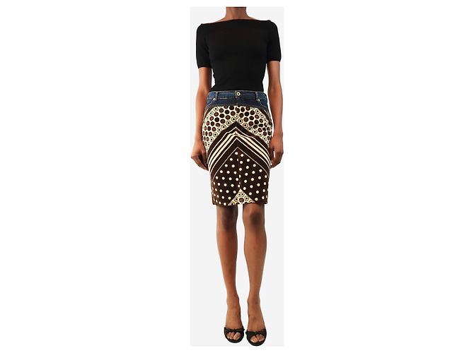 Dolce & Gabbana Gonna vintage stampata marrone e blu - size XS - vista 2