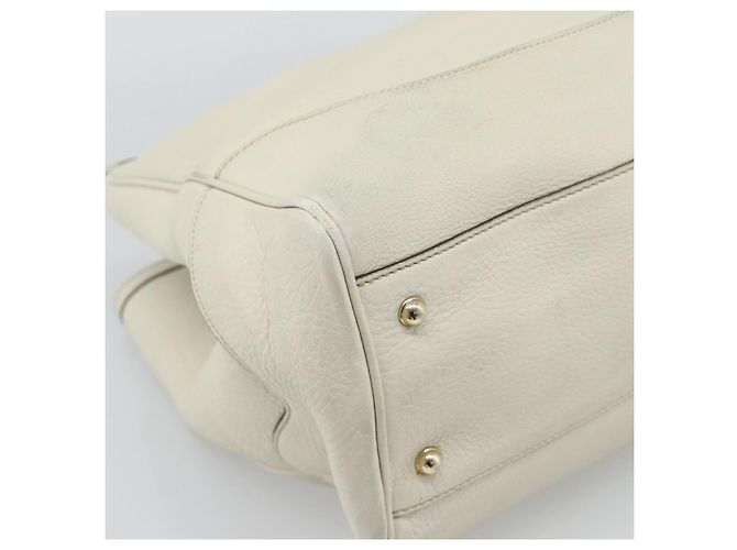 GUCCI Bamboo Hand Bag Leather White Gold 282317 - vista 11