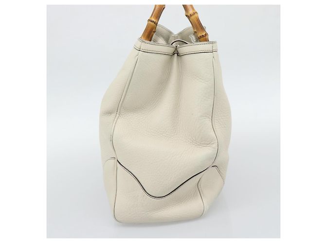 GUCCI Bamboo Hand Bag Leather White Gold 282317 - vista 5