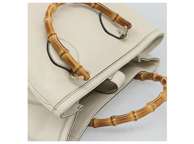GUCCI Bamboo Hand Bag Leather White Gold 282317 - vista 6