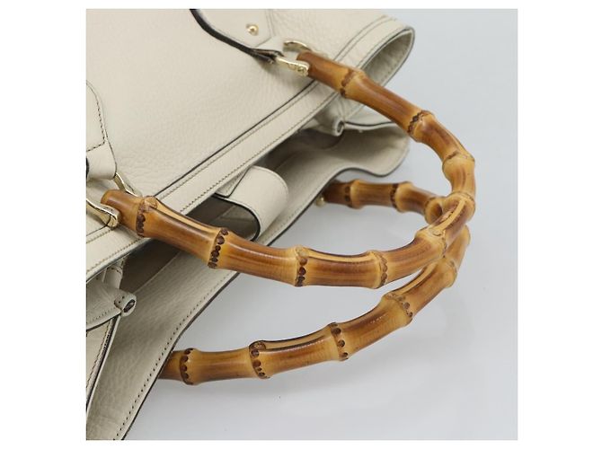 GUCCI Bamboo Hand Bag Leather White Gold 282317 - vista 7