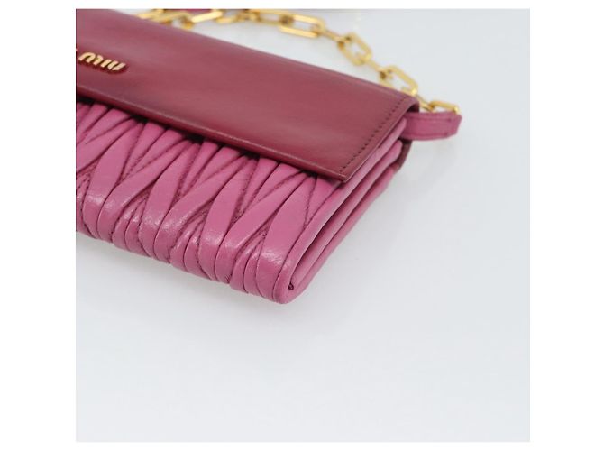 Miu Miu Chain Shoulder Wallet Leather Pink Gold Tone - vista 10