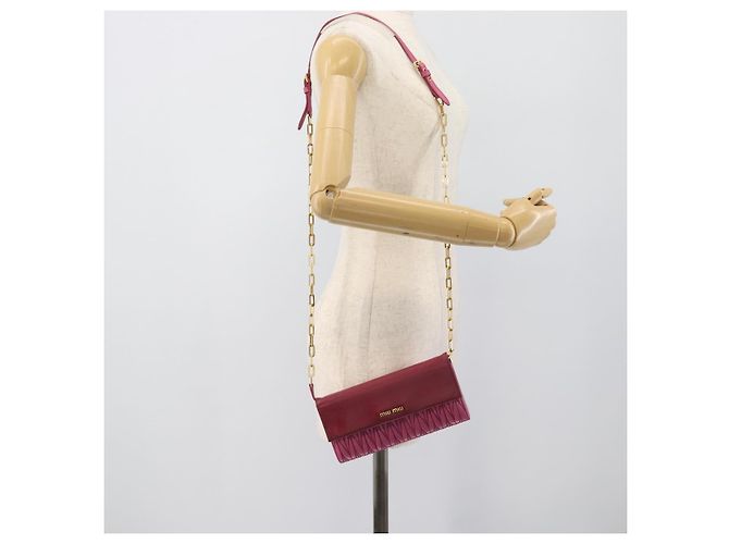 Miu Miu Chain Shoulder Wallet Leather Pink Gold Tone - vista 24