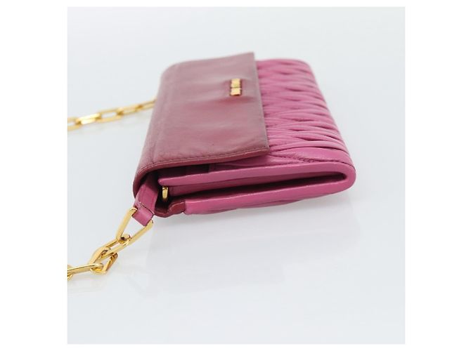 Miu Miu Chain Shoulder Wallet Leather Pink Gold Tone - vista 4