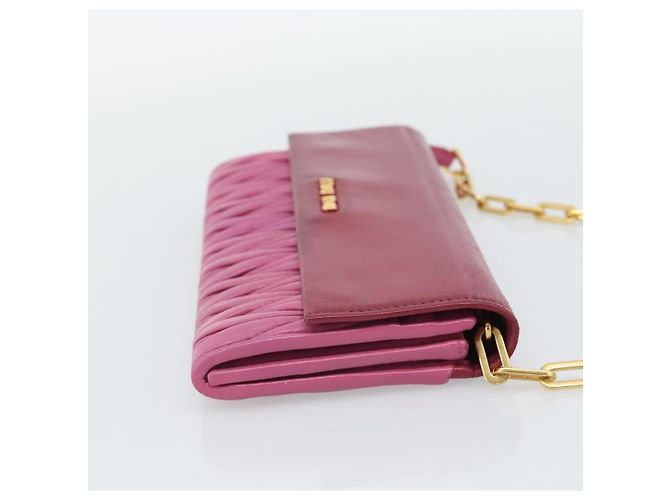 Miu Miu Chain Shoulder Wallet Leather Pink Gold Tone - vista 5