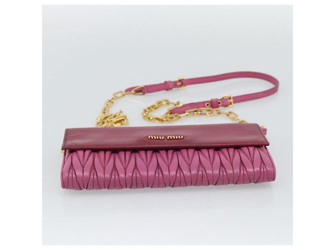 Miu Miu Chain Shoulder Wallet Leather Pink Gold Tone - vista 9