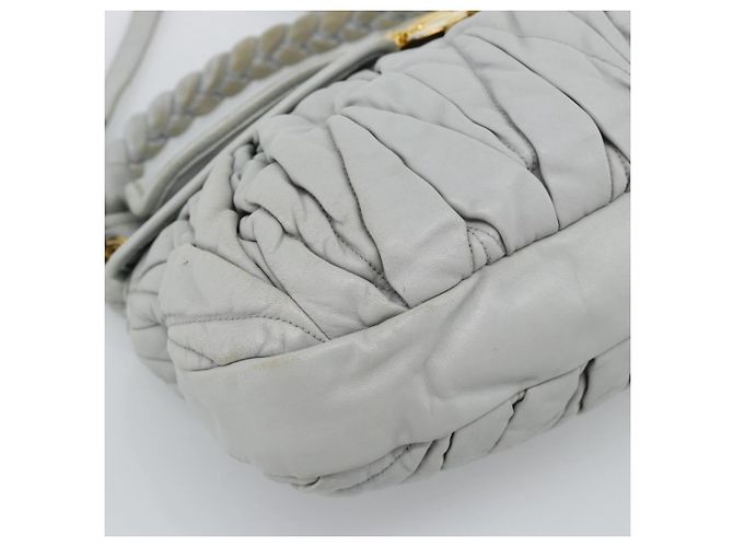 Miu Miu Matelasse Hand Bag Leather 2way Light Blue Gold - vista 13