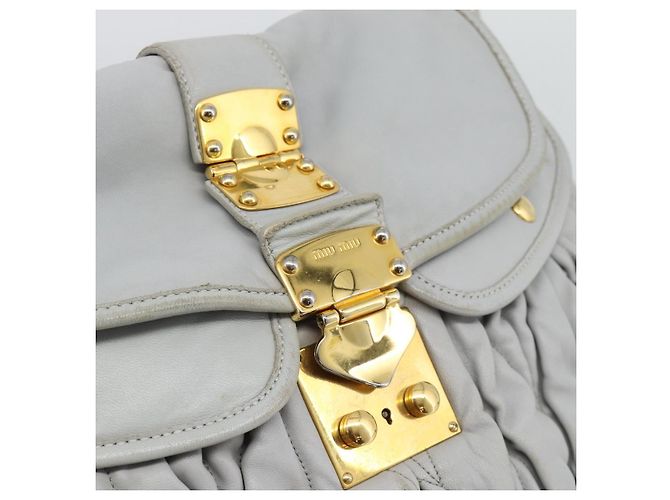 Miu Miu Matelasse Hand Bag Leather 2way Light Blue Gold - vista 17