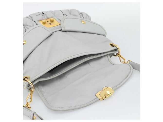 Miu Miu Matelasse Hand Bag Leather 2way Light Blue Gold - vista 18