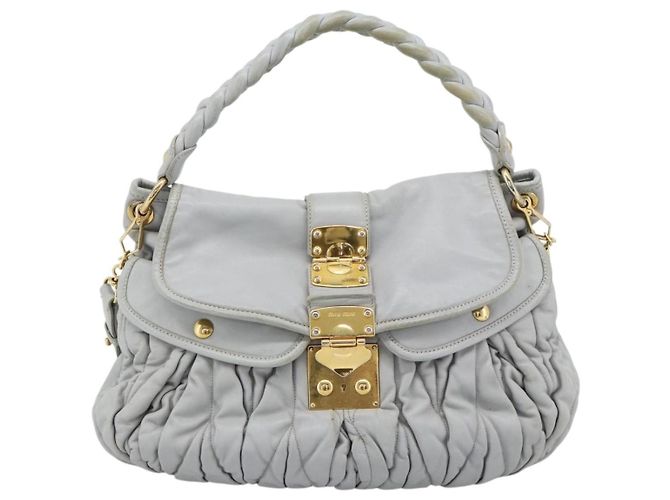 Miu Miu Matelasse Hand Bag Leather 2way Light Blue Gold - vista 2