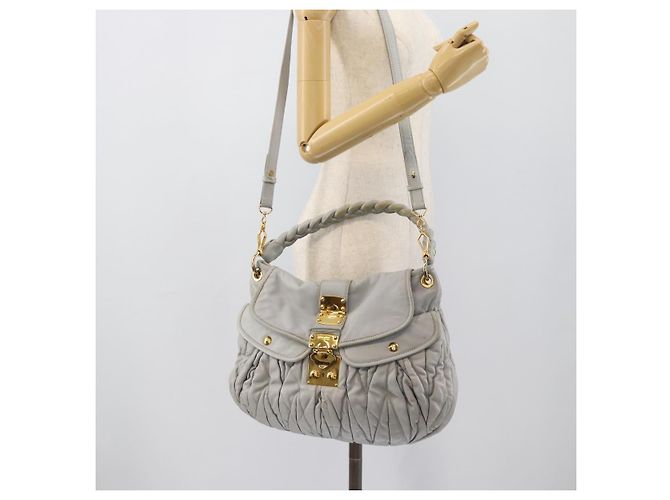 Miu Miu Matelasse Hand Bag Leather 2way Light Blue Gold - vista 28