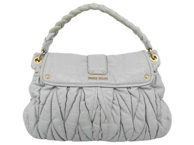 Miu Miu Matelasse Hand Bag Leather 2way Light Blue Gold - vista 3