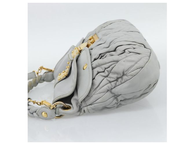 Miu Miu Matelasse Hand Bag Leather 2way Light Blue Gold - vista 4