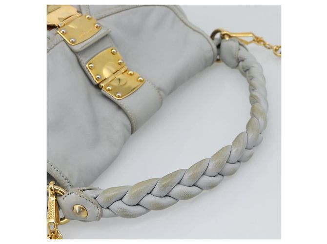 Miu Miu Matelasse Hand Bag Leather 2way Light Blue Gold - vista 7