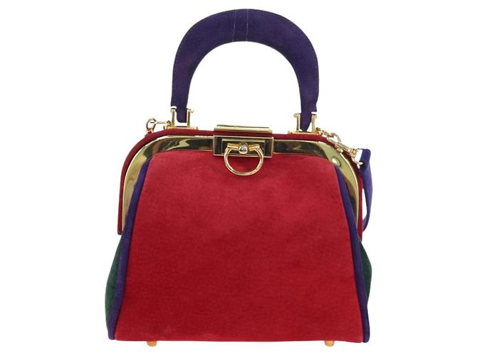 Christian Dior Hand Bag Suede 2way Red Gold - vista 2