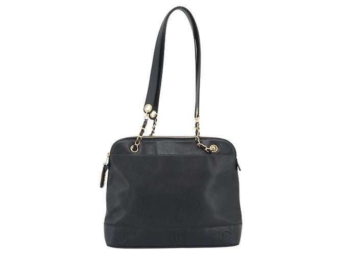 CHANEL Triple Coco Chain Tote Bag Caviar Leder Schwarz Gold CC - Ansicht 13