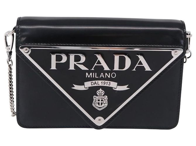 PRADA Chain Shoulder Bag Patent leather Black Silver - vista 13