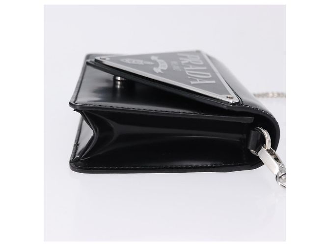 PRADA Chain Shoulder Bag Patent leather Black Silver - vista 3