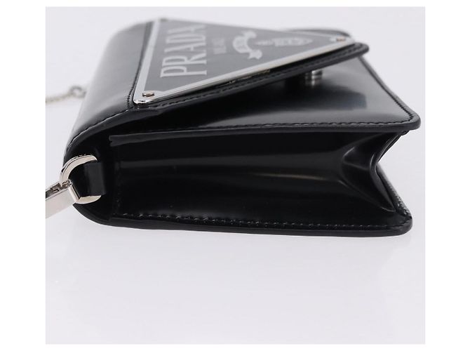 PRADA Chain Shoulder Bag Patent leather Black Silver - vista 4