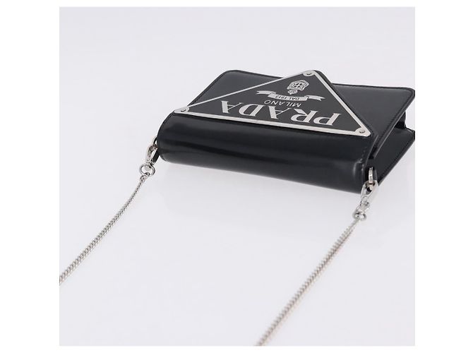 PRADA Chain Shoulder Bag Patent leather Black Silver - vista 6