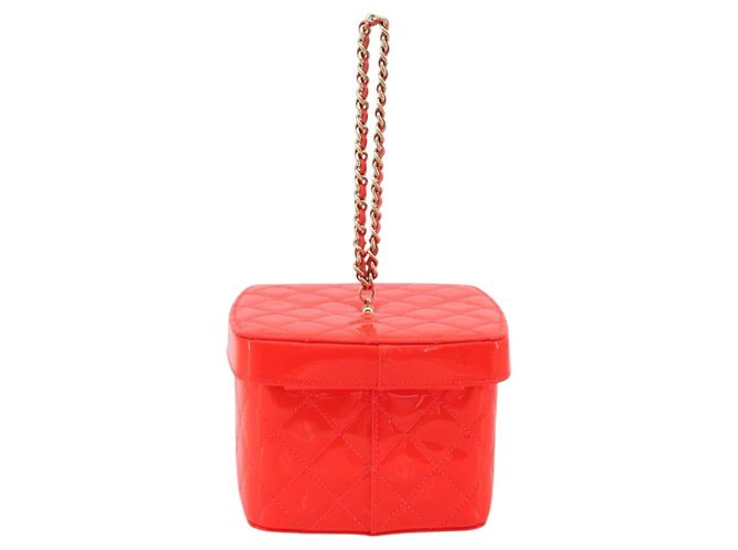 CHANEL Matelasse Vanity Hand Bag Patent leather Orange Gold CC - vista 2
