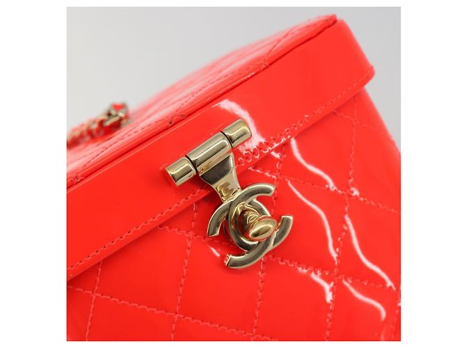 CHANEL Matelasse Vanity Hand Bag Patent leather Orange Gold CC - vista 20