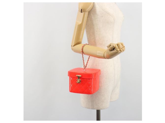 CHANEL Matelasse Vanity Hand Bag Patent leather Orange Gold CC - vista 24