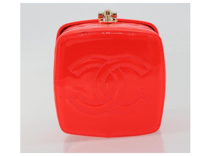 CHANEL Matelasse Vanity Hand Bag Patent leather Orange Gold CC - vista 5