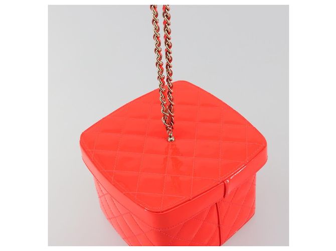 CHANEL Matelasse Vanity Hand Bag Patent leather Orange Gold CC - vista 6