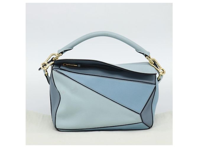 LOEWE Puzzle Small Hand Bag Leather 2way Light Blue Gold Tone - vista 12