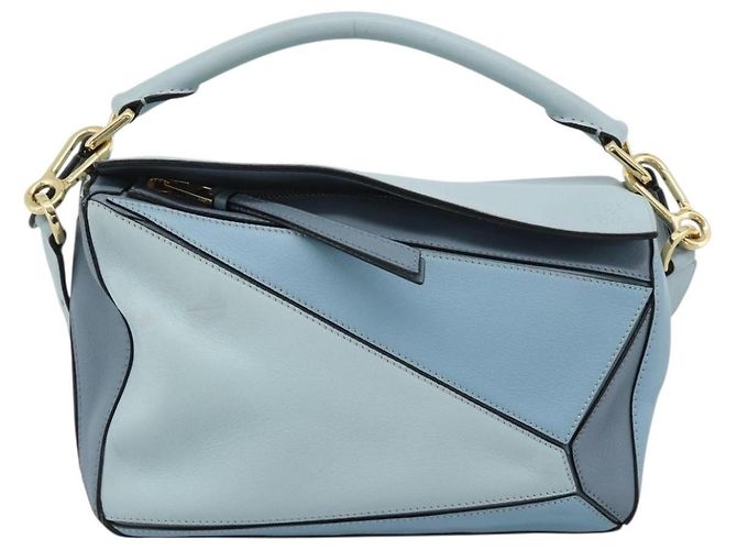 LOEWE Puzzle Small Hand Bag Leather 2way Light Blue Gold Tone - vista 13