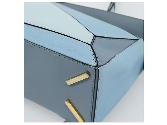 LOEWE Puzzle Small Hand Bag Leather 2way Light Blue Gold Tone - vista 16