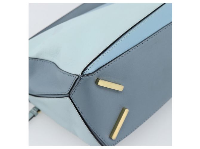 LOEWE Puzzle Small Hand Bag Leather 2way Light Blue Gold Tone - vista 17