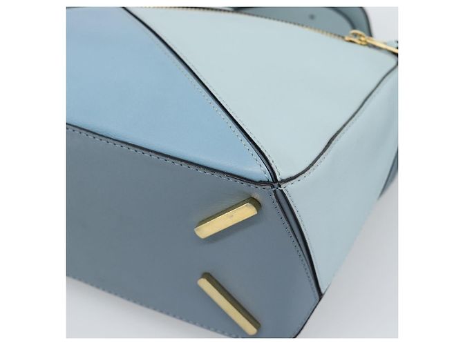 LOEWE Puzzle Small Hand Bag Leather 2way Light Blue Gold Tone - vista 18