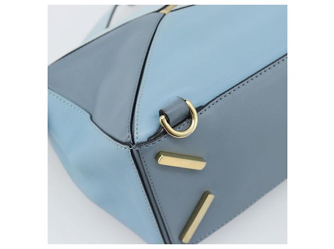 LOEWE Puzzle Small Hand Bag Leather 2way Light Blue Gold Tone - vista 19
