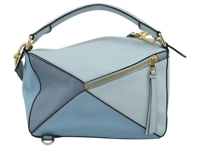 LOEWE Puzzle Small Hand Bag Leather 2way Light Blue Gold Tone - vista 2