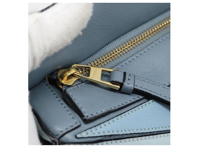 LOEWE Puzzle Small Hand Bag Leather 2way Light Blue Gold Tone - vista 21