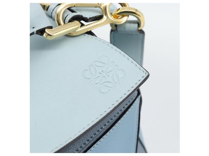 LOEWE Puzzle Small Hand Bag Leather 2way Light Blue Gold Tone - vista 22