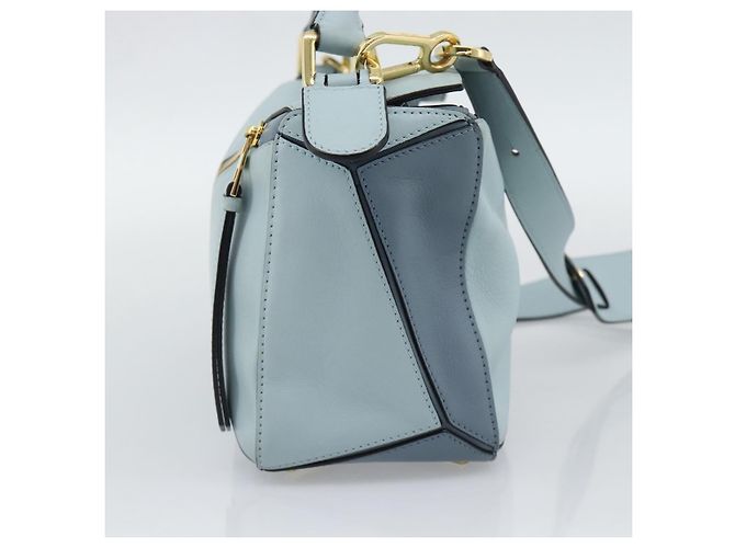 LOEWE Puzzle Small Hand Bag Leather 2way Light Blue Gold Tone - vista 3