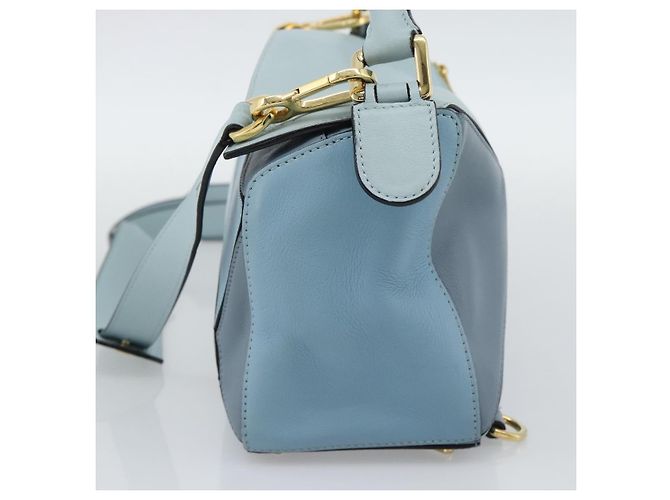 LOEWE Puzzle Small Hand Bag Leather 2way Light Blue Gold Tone - vista 4