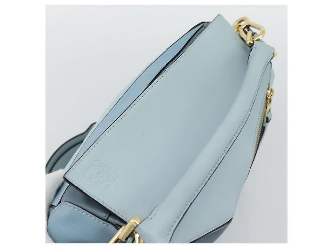 LOEWE Puzzle Small Hand Bag Leather 2way Light Blue Gold Tone - vista 6