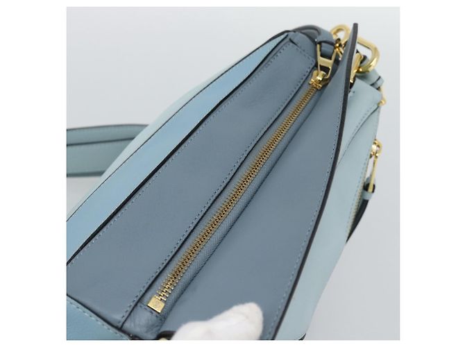 LOEWE Puzzle Small Hand Bag Leather 2way Light Blue Gold Tone - vista 7