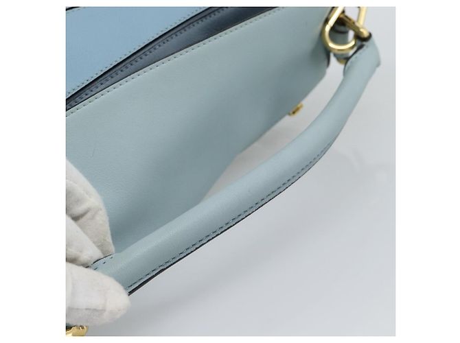 LOEWE Puzzle Small Hand Bag Leather 2way Light Blue Gold Tone - vista 8
