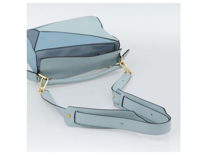 LOEWE Puzzle Small Hand Bag Leather 2way Light Blue Gold Tone - vista 9