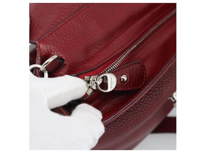 Salvatore Ferragamo Gancini Handtasche Leder 2way Rot Silber - Ansicht 18