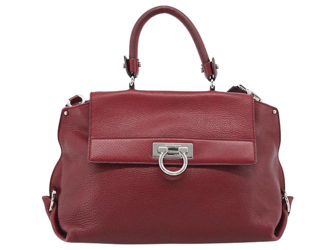Salvatore Ferragamo Gancini Handtasche Leder 2way Rot Silber - Ansicht 2